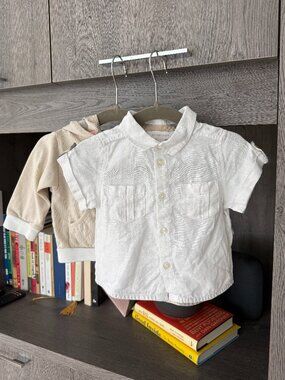 Burberry Baby Linen Shortsleeve Shirt & Zip-Up Hoodie Set | 6 months